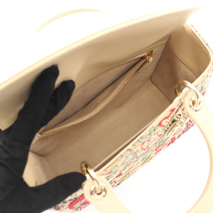 LADY DIOR レディディオール ハンドバッグ 刺繍 ビーズ キャンバス レザー ベージュ マルチカラー 2WAY クリスチャンディオール バッグ Christian Dior