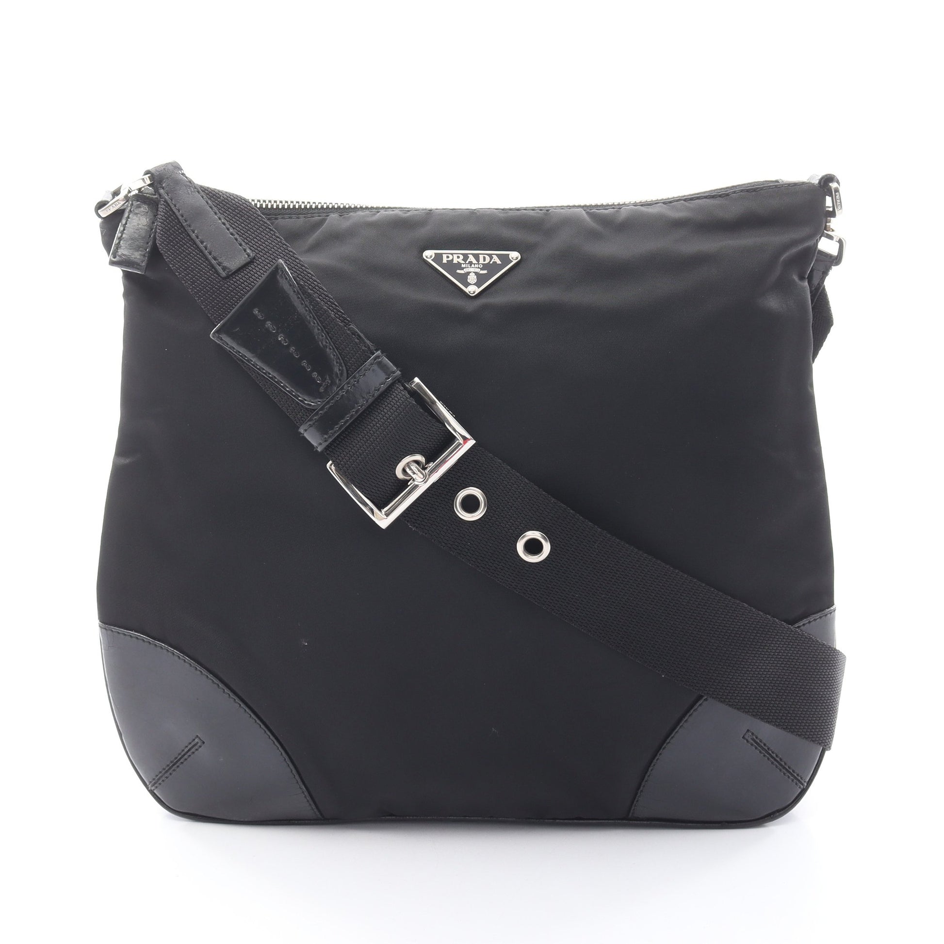ショルダーバッグ ナイロン レザー ブラック 三角ロゴプレート プラダ バッグ PRADA