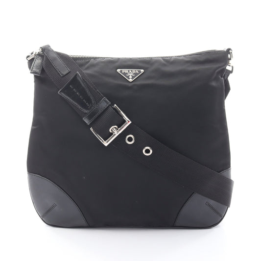 ショルダーバッグ ナイロン レザー ブラック 三角ロゴプレート プラダ