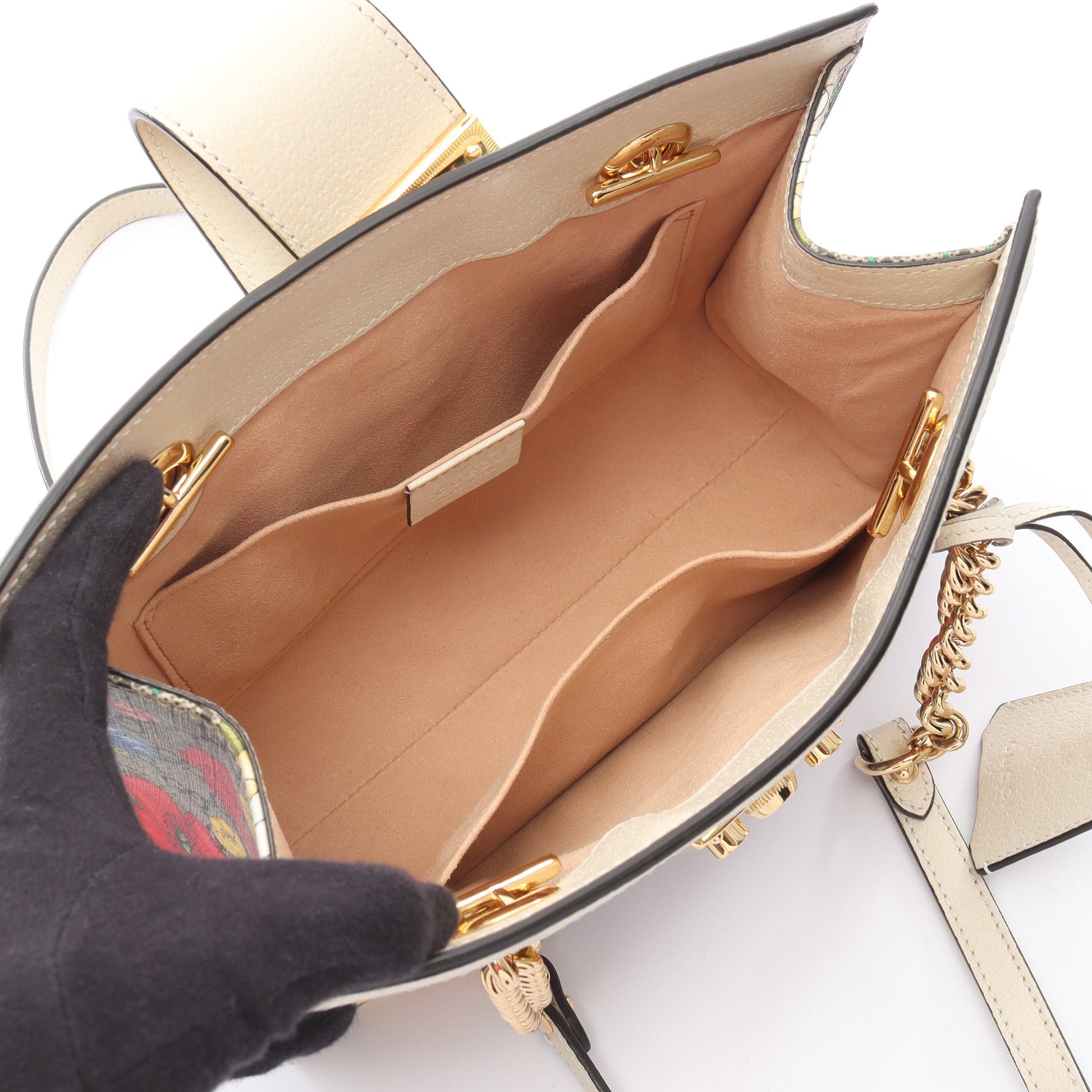 パドロック GGスモール GGスプリーム チェーンショルダーバッグ PVC レザー ベージュ オフホワイト マルチカラー グッチ バッグ GUCCI