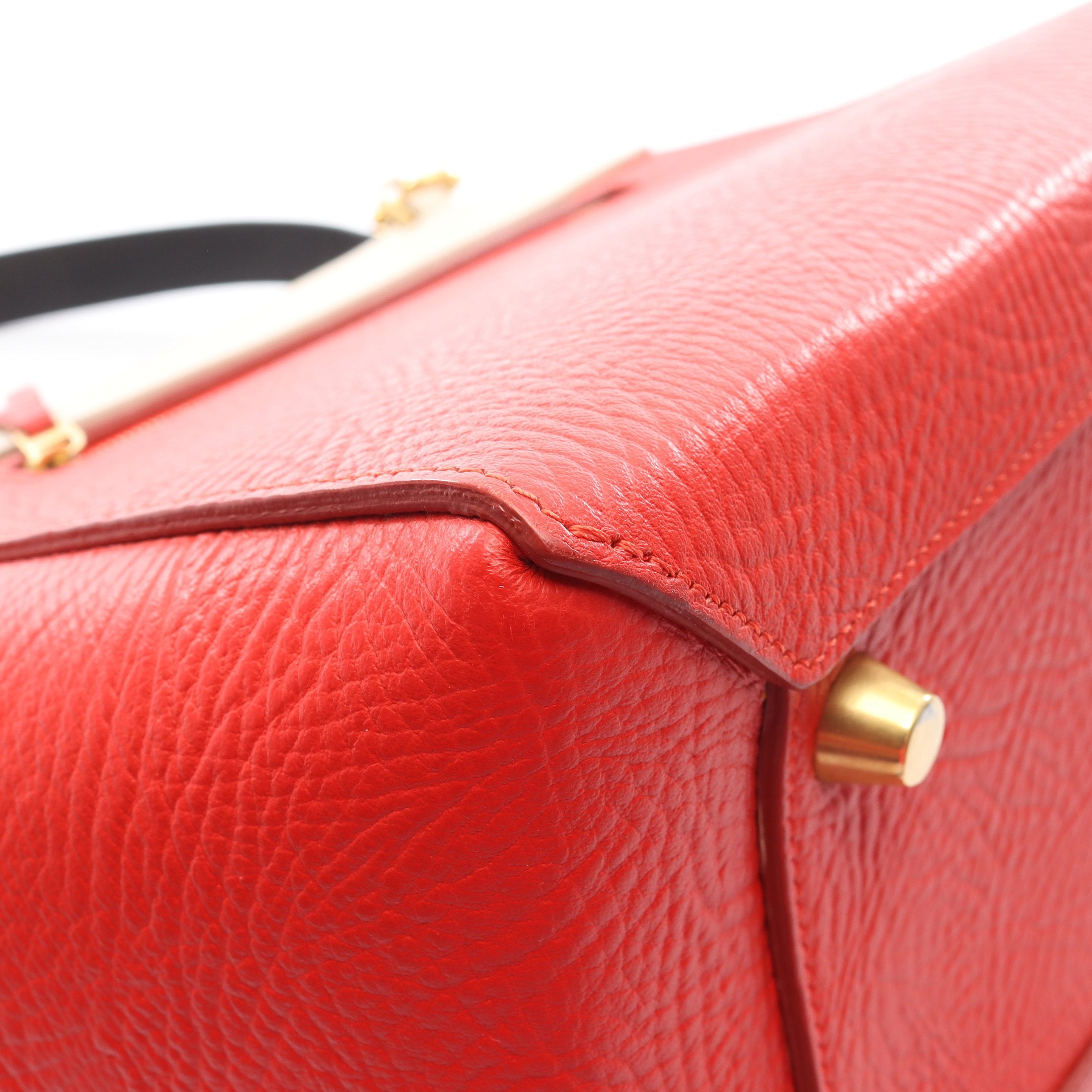 セリーヌ CELINE レザー ロゴ ヴィンテージ ハンドバッグ レッド