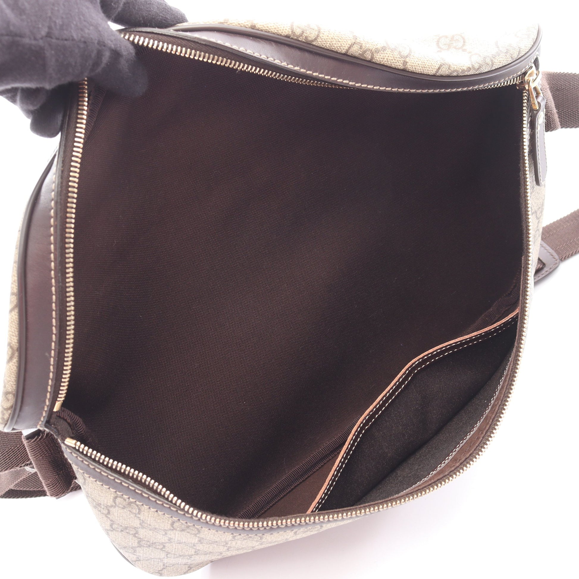 GGスプリーム ボディバッグ ウエストバッグ PVC レザー ベージュ ダークブラウン グッチ バッグ GUCCI