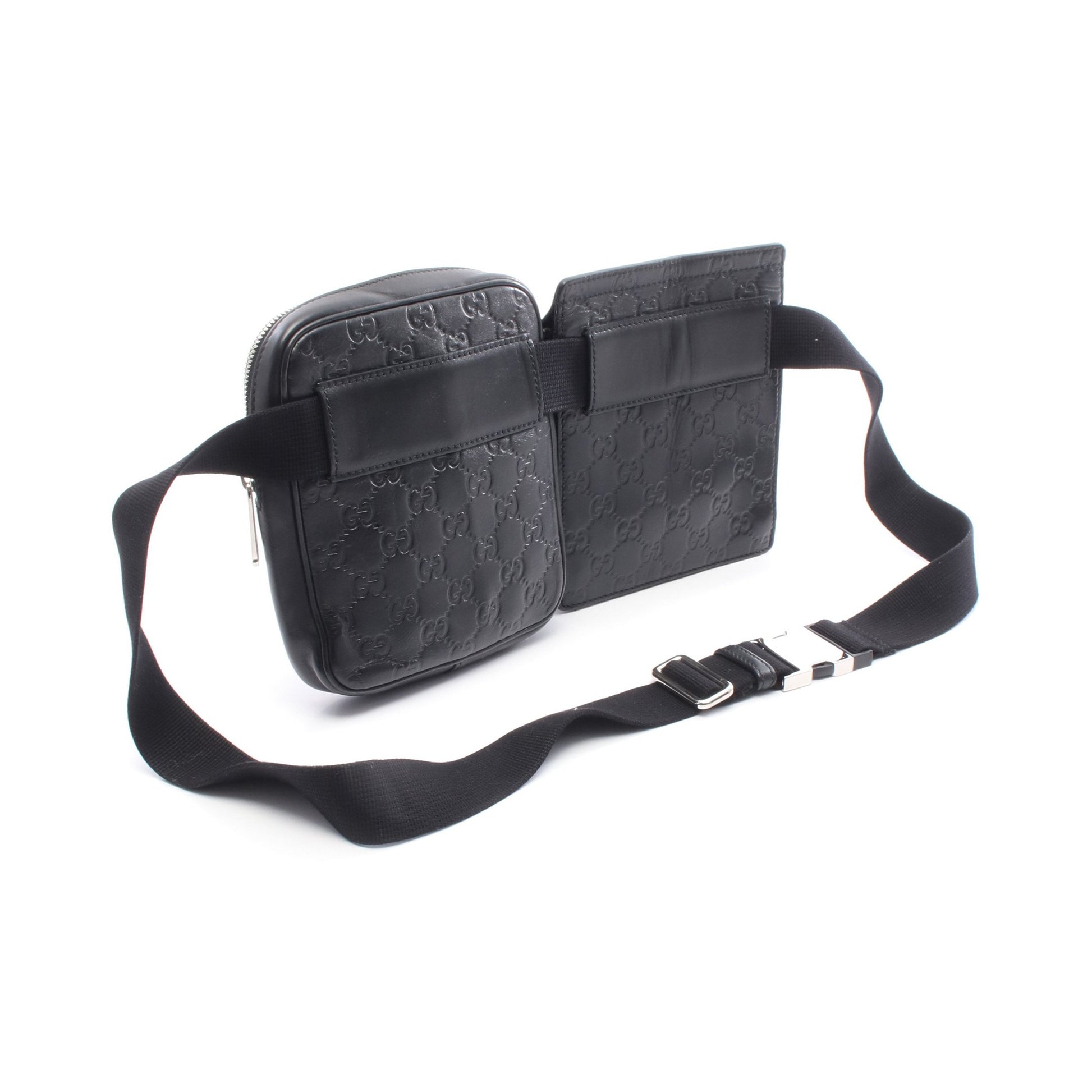 グッチシマ ダブルポーチ ベルトバッグ ウエストバッグ ボディバッグ レザー ブラック グッチ バッグ GUCCI