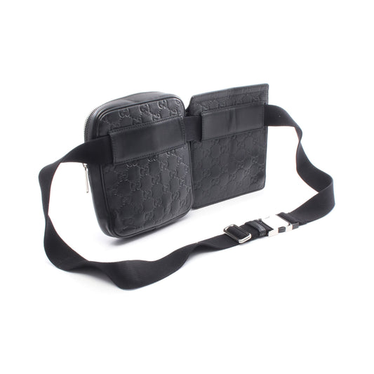 グッチシマ ダブルポーチ ベルトバッグ ウエストバッグ ボディバッグ レザー ブラック グッチ