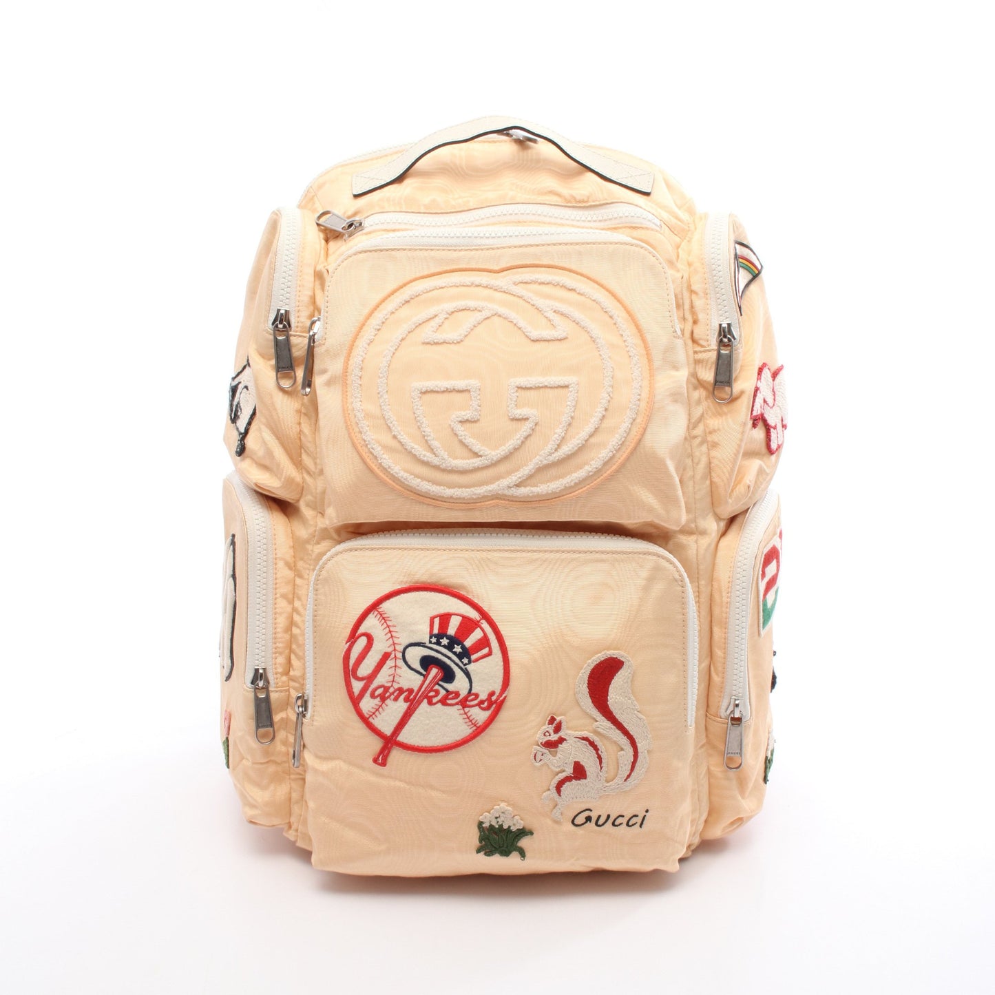 GUCCI × NY Yankees バックパック リュックサック ナイロン レザー コーラルオレンジ オフホワイト マルチカラー グッチ バッグ GUCCI