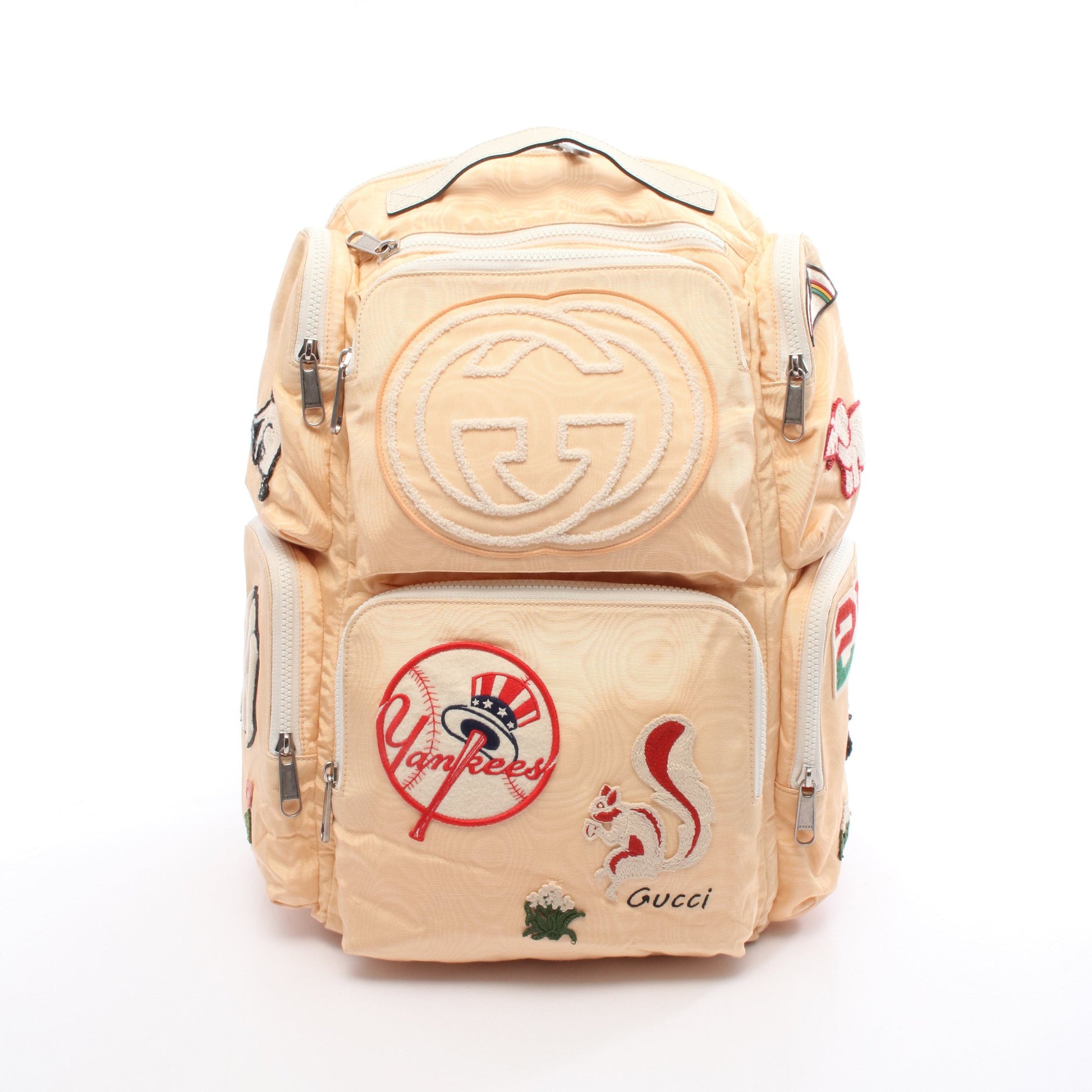 GUCCI × NY Yankees バックパック リュックサック ナイロン レザー コーラルオレンジ オフホワイト マルチカラー グッチ バッグ GUCCI