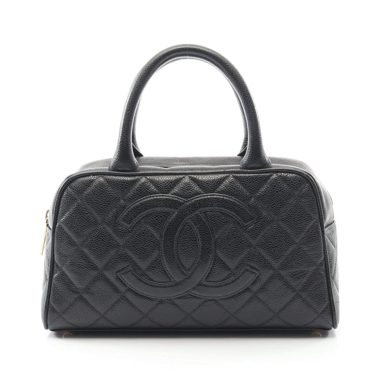 マトラッセ ハンドバッグ ミニボストンバッグ キャビアスキン ブラック ゴールド金具 シャネル バッグ CHANEL