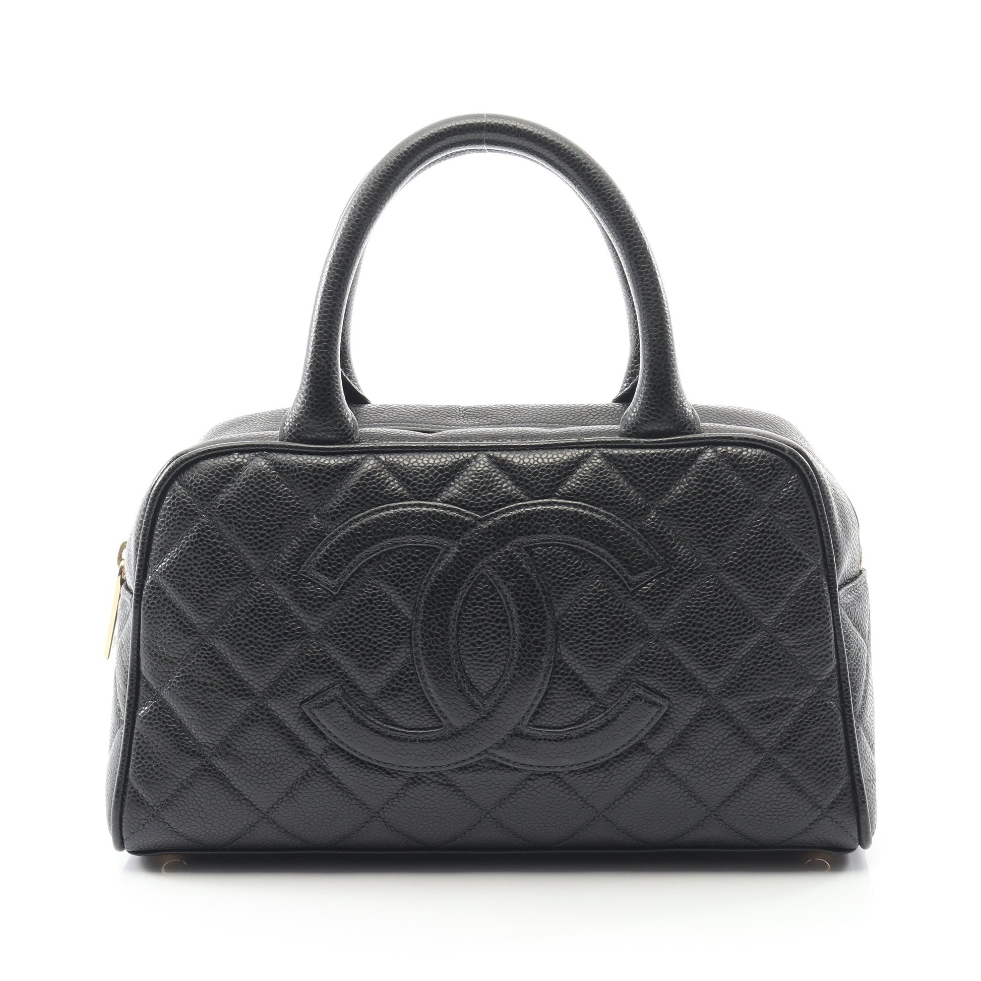 マトラッセ ハンドバッグ ミニボストンバッグ キャビアスキン ブラック ゴールド金具 シャネル バッグ CHANEL