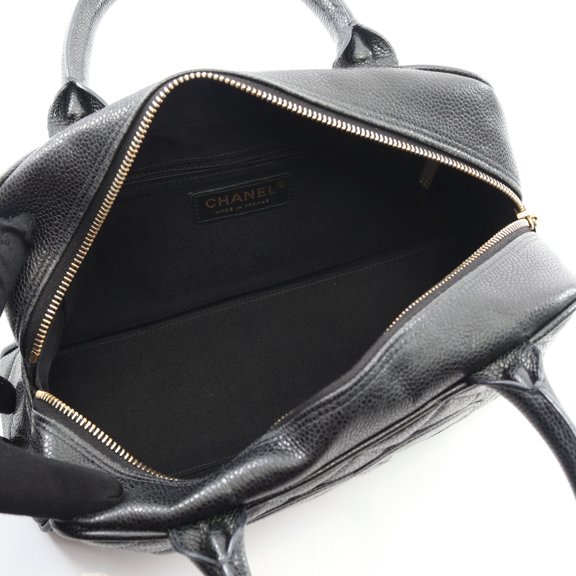 マトラッセ ハンドバッグ ミニボストンバッグ キャビアスキン ブラック ゴールド金具 シャネル バッグ CHANEL