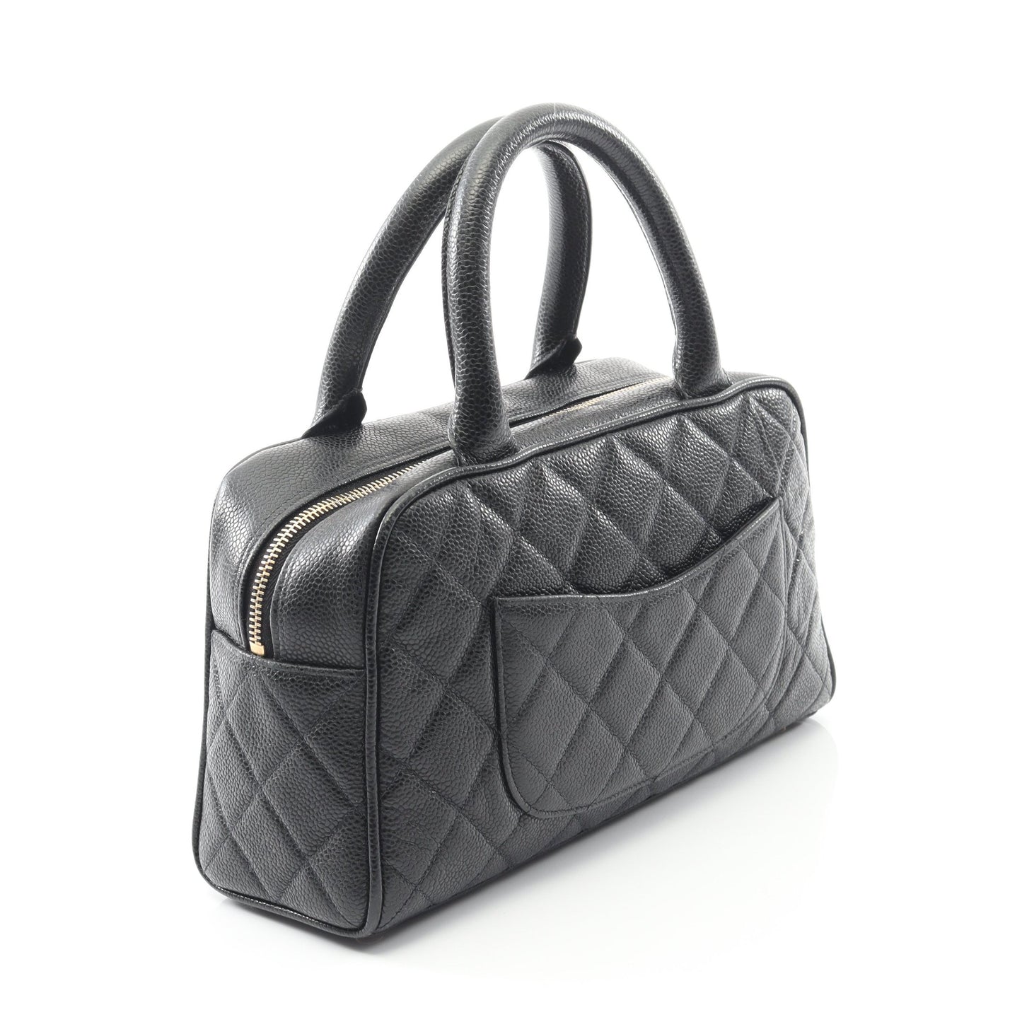 マトラッセ ハンドバッグ ミニボストンバッグ キャビアスキン ブラック ゴールド金具 シャネル バッグ CHANEL