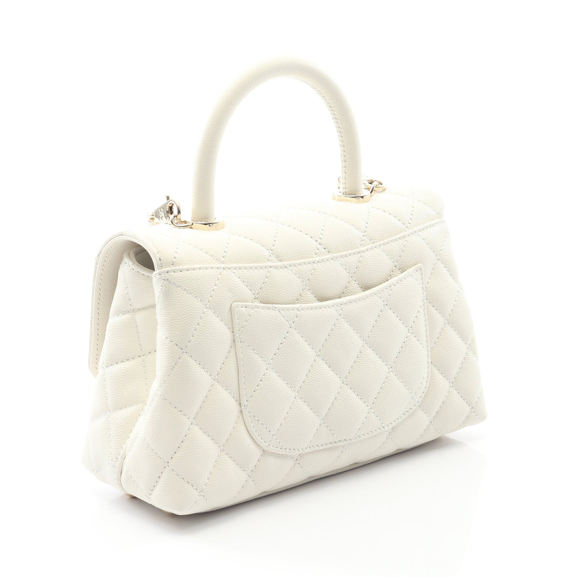 ココハンドル フラップ マトラッセ ハンドバッグ キャビアスキン ホワイト ゴールド金具 2WAY シャネル バッグ CHANEL