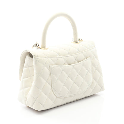 ココハンドル フラップ マトラッセ ハンドバッグ キャビアスキン ホワイト ゴールド金具 2WAY シャネル バッグ CHANEL