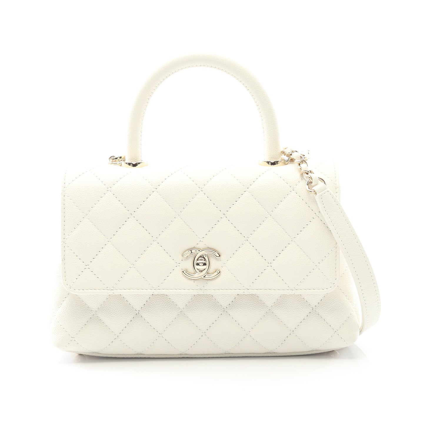 ココハンドル フラップ マトラッセ ハンドバッグ キャビアスキン ホワイト ゴールド金具 2WAY シャネル バッグ CHANEL