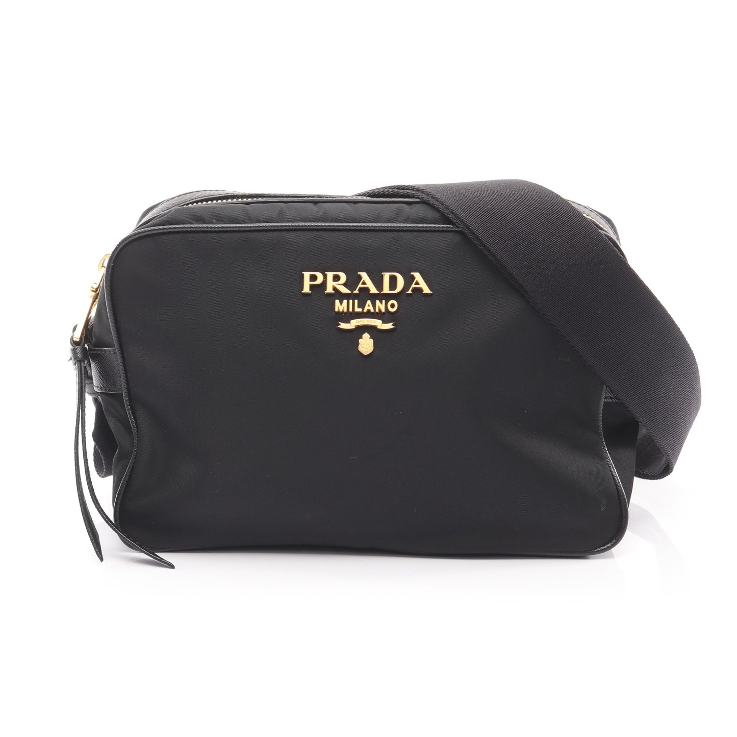 ショルダーバッグ ロゴ金具 ナイロン サフィアーノレザー ブラック プラダ バッグ PRADA