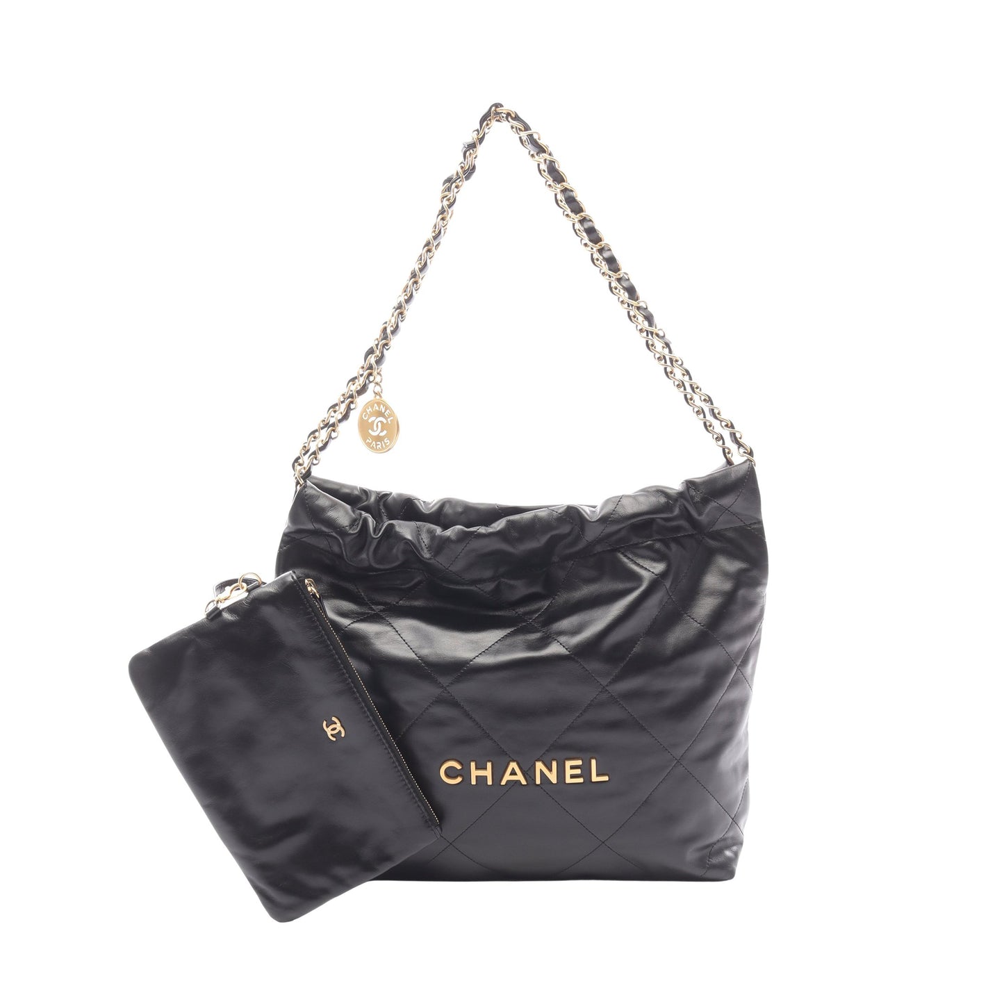 マトラッセ シャネル22 スモール チェーンショルダーバッグ レザー ブラック ゴールド金具 シャネル バッグ CHANEL