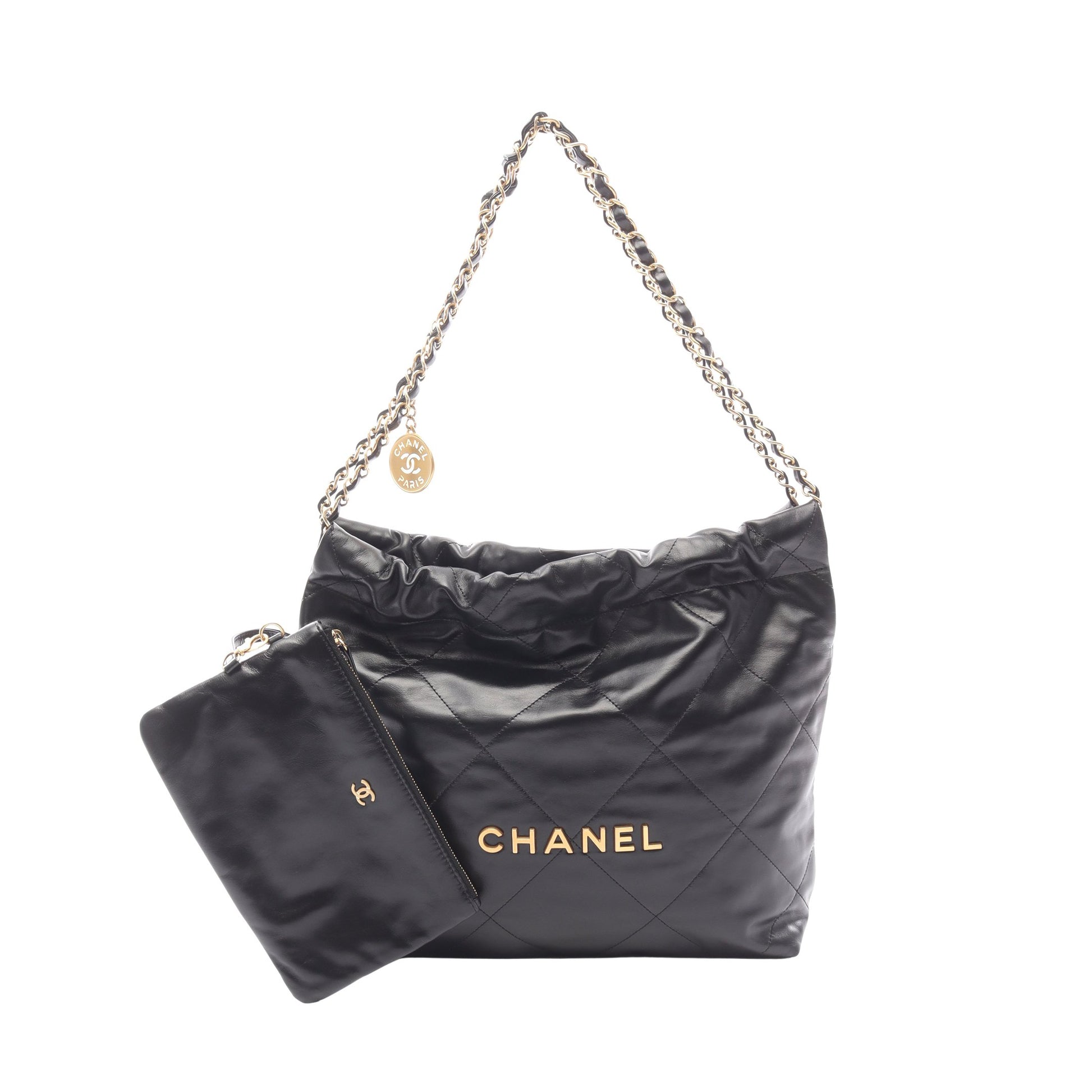 マトラッセ シャネル22 スモール チェーンショルダーバッグ レザー ブラック ゴールド金具 シャネル バッグ CHANEL