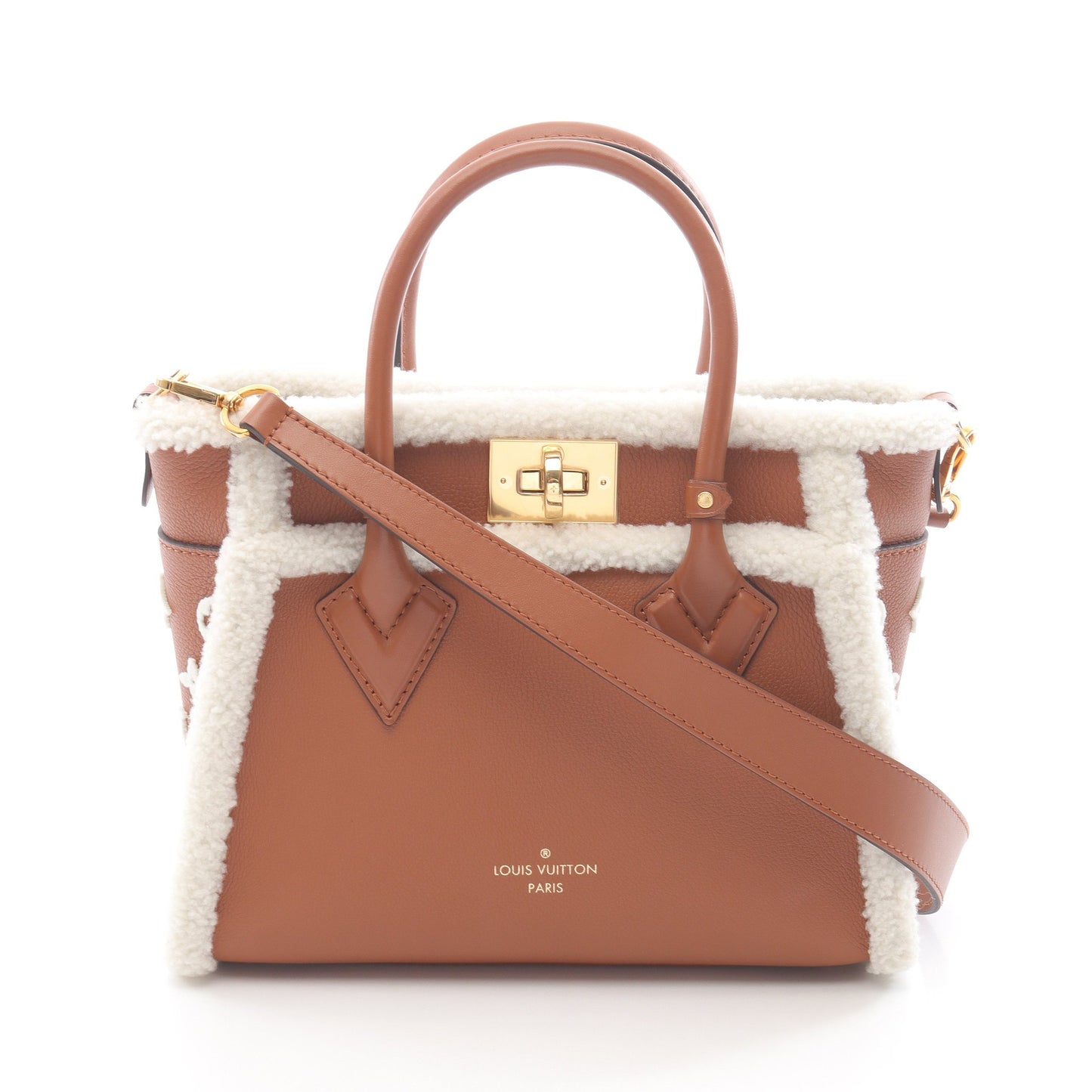 オンマイサイドPM モノグラム ハンドバッグ レザー シアリング ブラウン ホワイト 2WAY ルイヴィトン バッグ LOUIS VUITTON