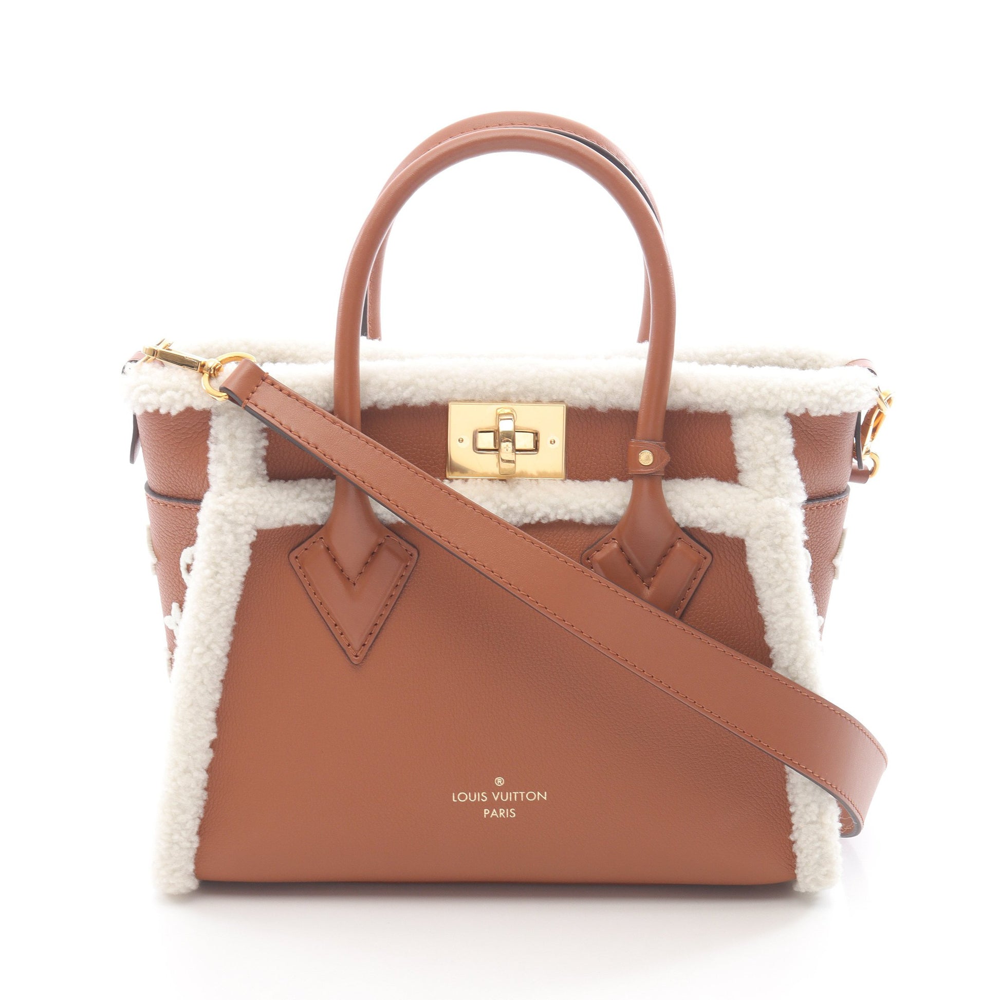 オンマイサイドPM モノグラム ハンドバッグ レザー シアリング ブラウン ホワイト 2WAY ルイヴィトン バッグ LOUIS VUITTON