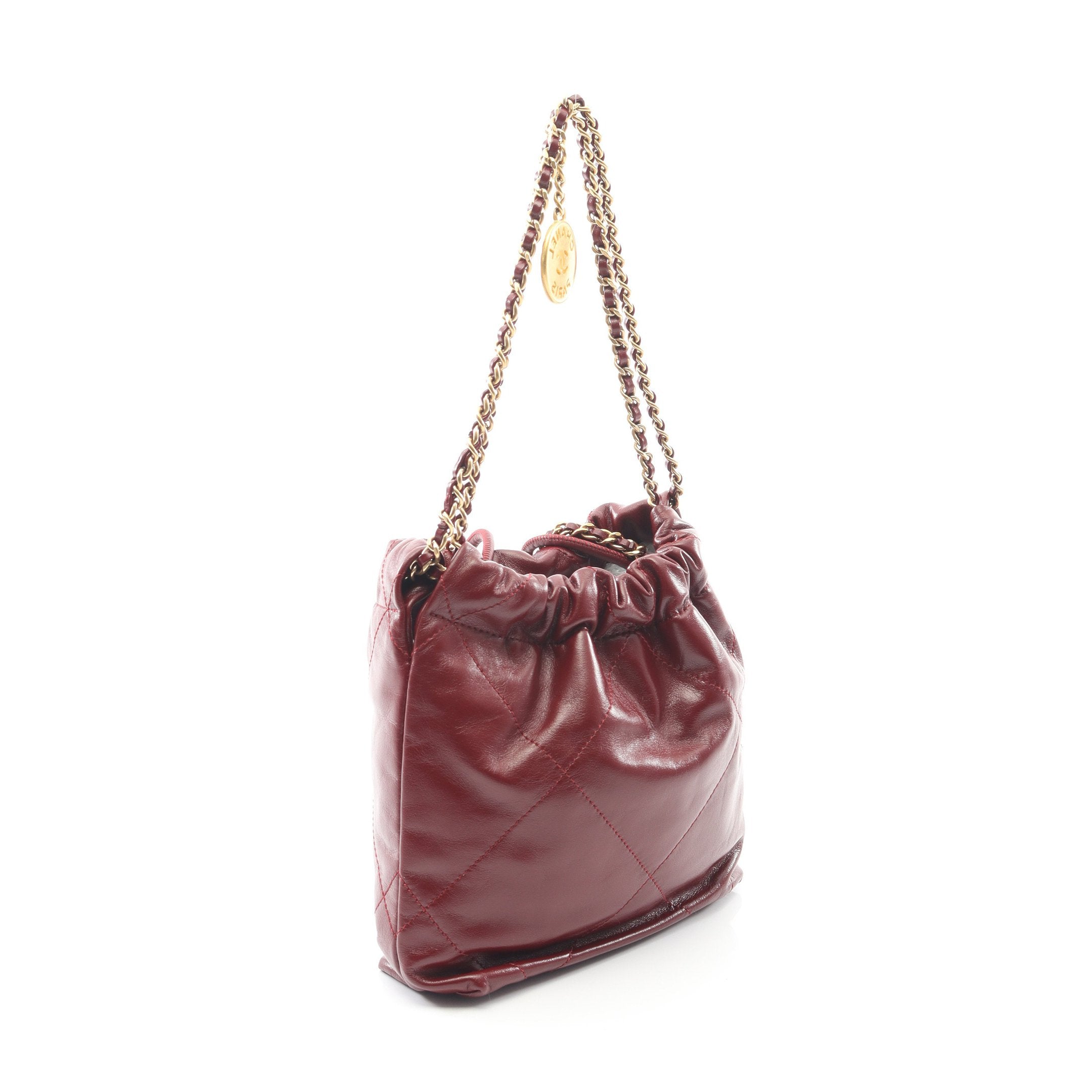 CHANEL 22 ミニ チェーンショルダーバッグ レザー ボルドー ゴールド