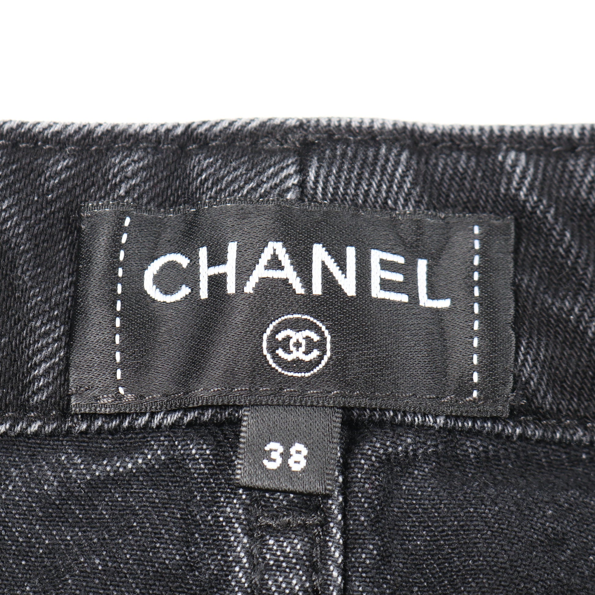 カメリアボタン付き デニムパンツ コットン ブラック シャネル ボトムス CHANEL