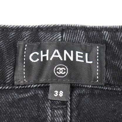 カメリアボタン付き デニムパンツ コットン ブラック シャネル ボトムス CHANEL