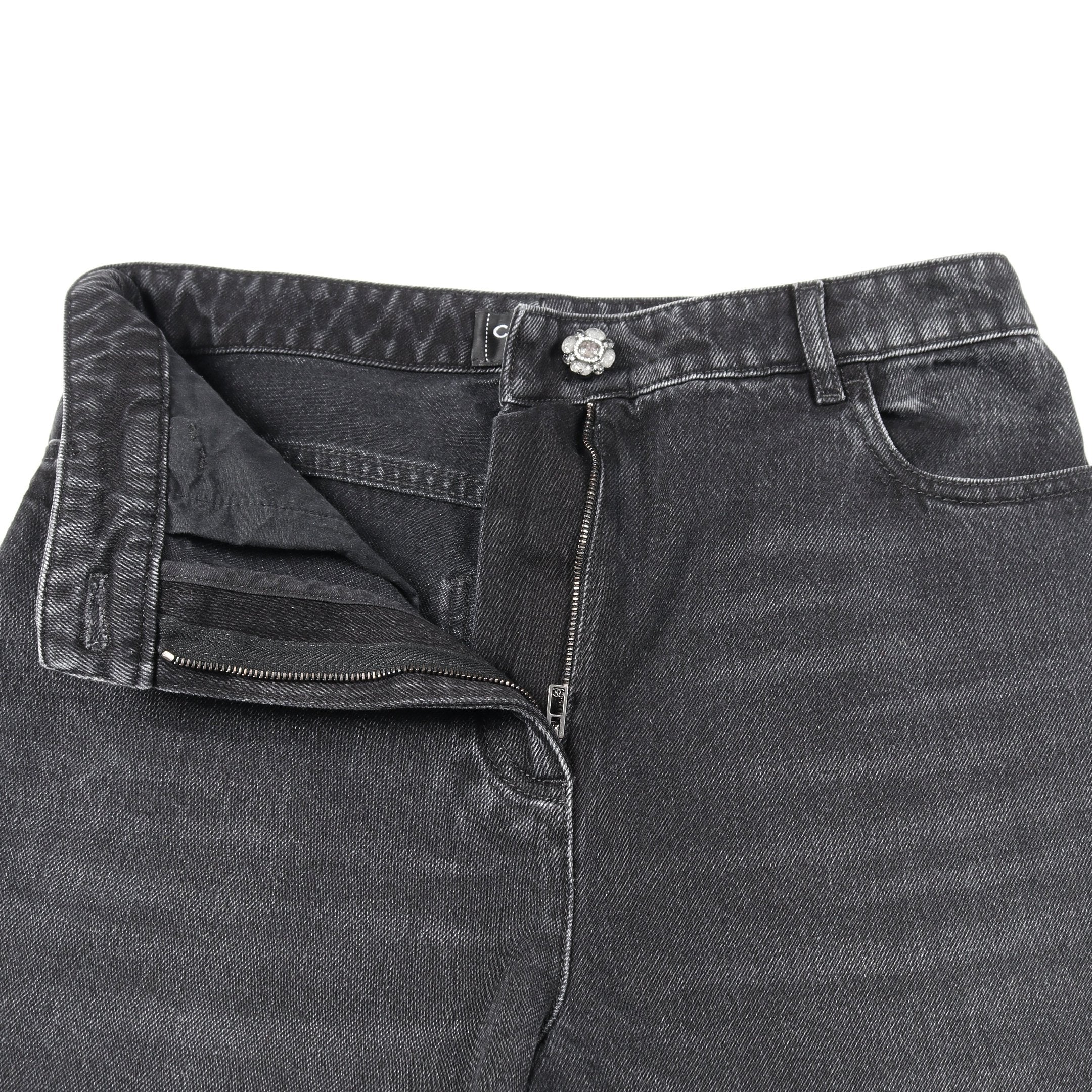 カメリアボタン付き デニムパンツ コットン ブラック シャネル – RECLO
