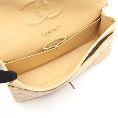 マトラッセ Wフラップ Wチェーンショルダーバッグ キャビアスキン ベージュ ゴールド金具 シャネル バッグ CHANEL
