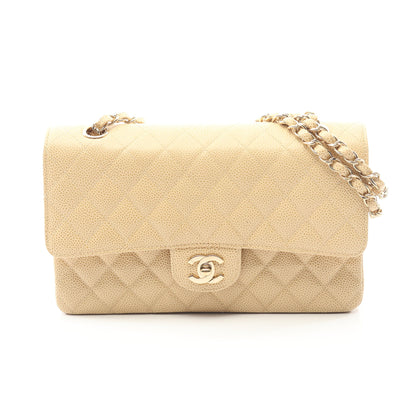 マトラッセ Wフラップ Wチェーンショルダーバッグ キャビアスキン ベージュ ゴールド金具 シャネル バッグ CHANEL