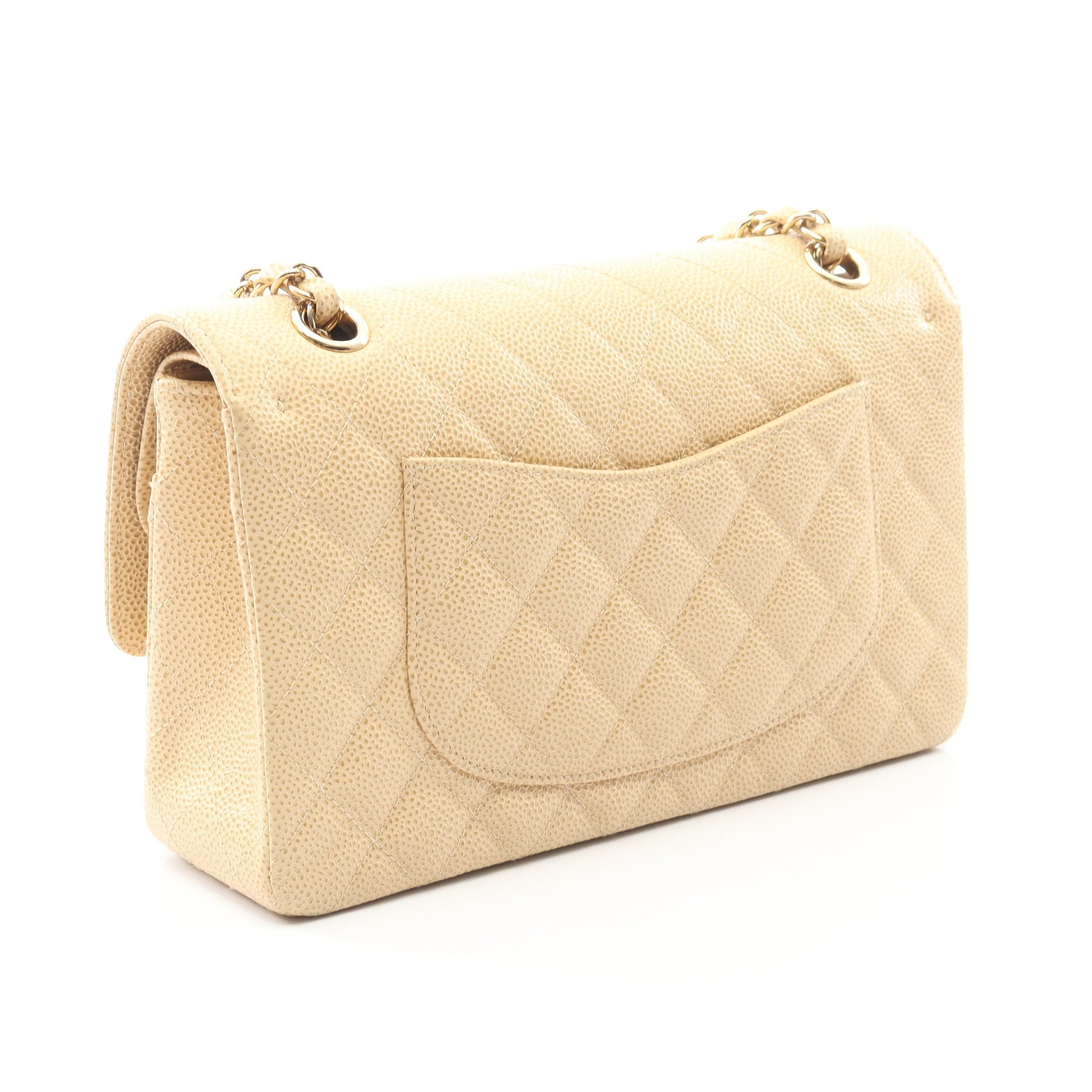 マトラッセ Wフラップ Wチェーンショルダーバッグ キャビアスキン ベージュ ゴールド金具 シャネル バッグ CHANEL