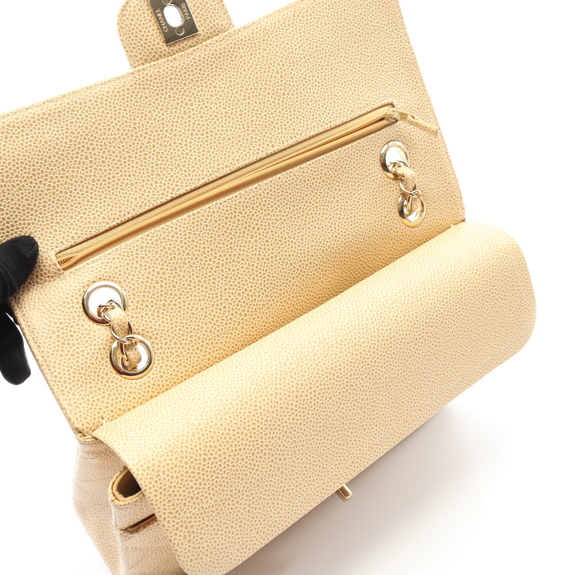 マトラッセ Wフラップ Wチェーンショルダーバッグ キャビアスキン ベージュ ゴールド金具 シャネル バッグ CHANEL