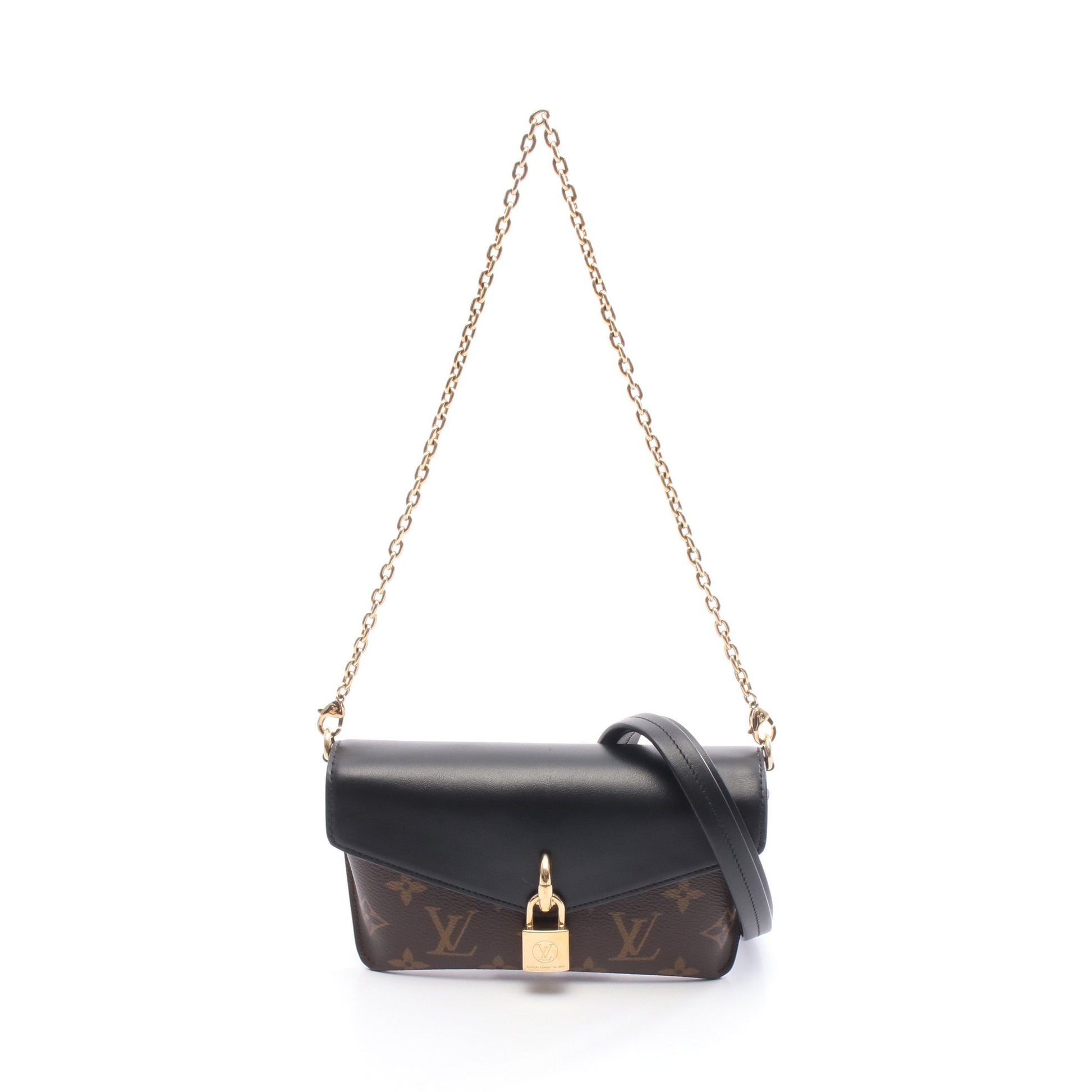 パドロック オンストラップ モノグラム ノワール チェーンショルダーバッグ PVC レザー ブラウン ブラック ルイヴィトン バッグ LOUIS VUITTON