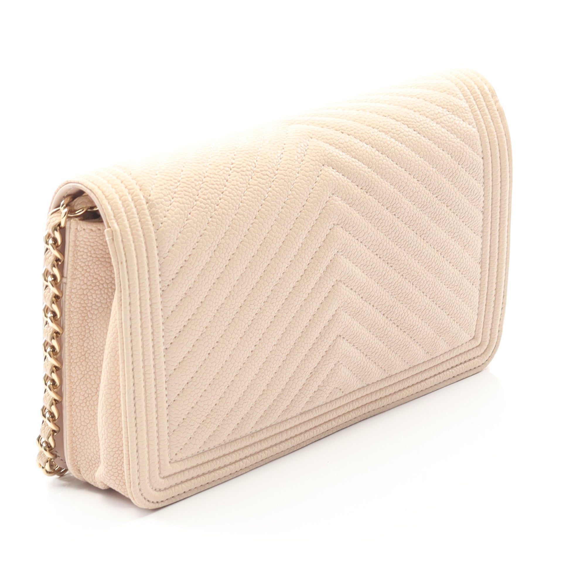 ボーイシャネル マトラッセ チェーンウォレット キャビアスキン ベージュ ゴールド金具 シャネル バッグ CHANEL