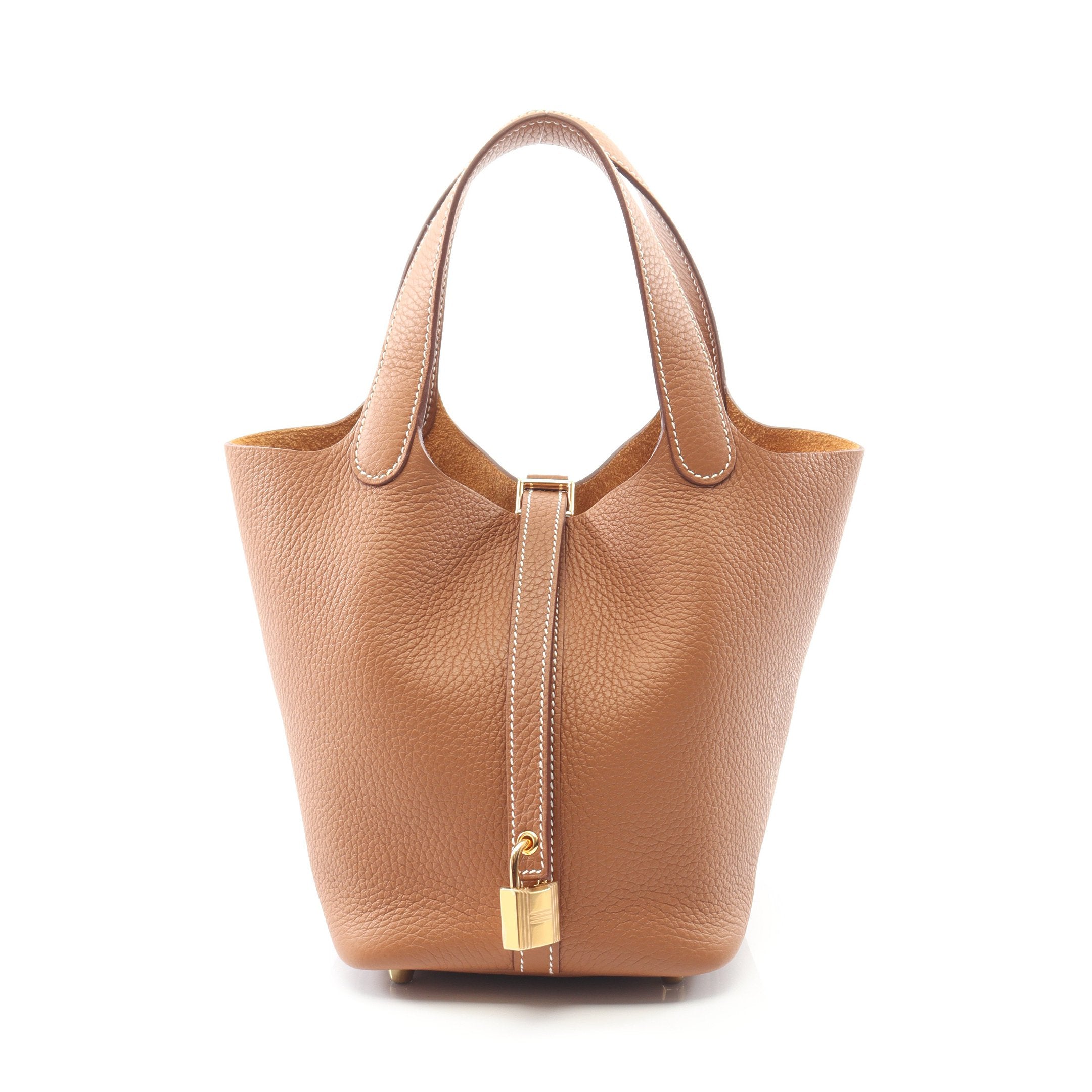 ピコタンロックPM ゴールド ハンドバッグ トリヨンクレマンス ブラウン