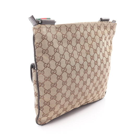 GGキャンバス シェリーライン ショルダーバッグ キャンバス レザー ベージュ ブラウン マルチカラー グッチ バッグ GUCCI