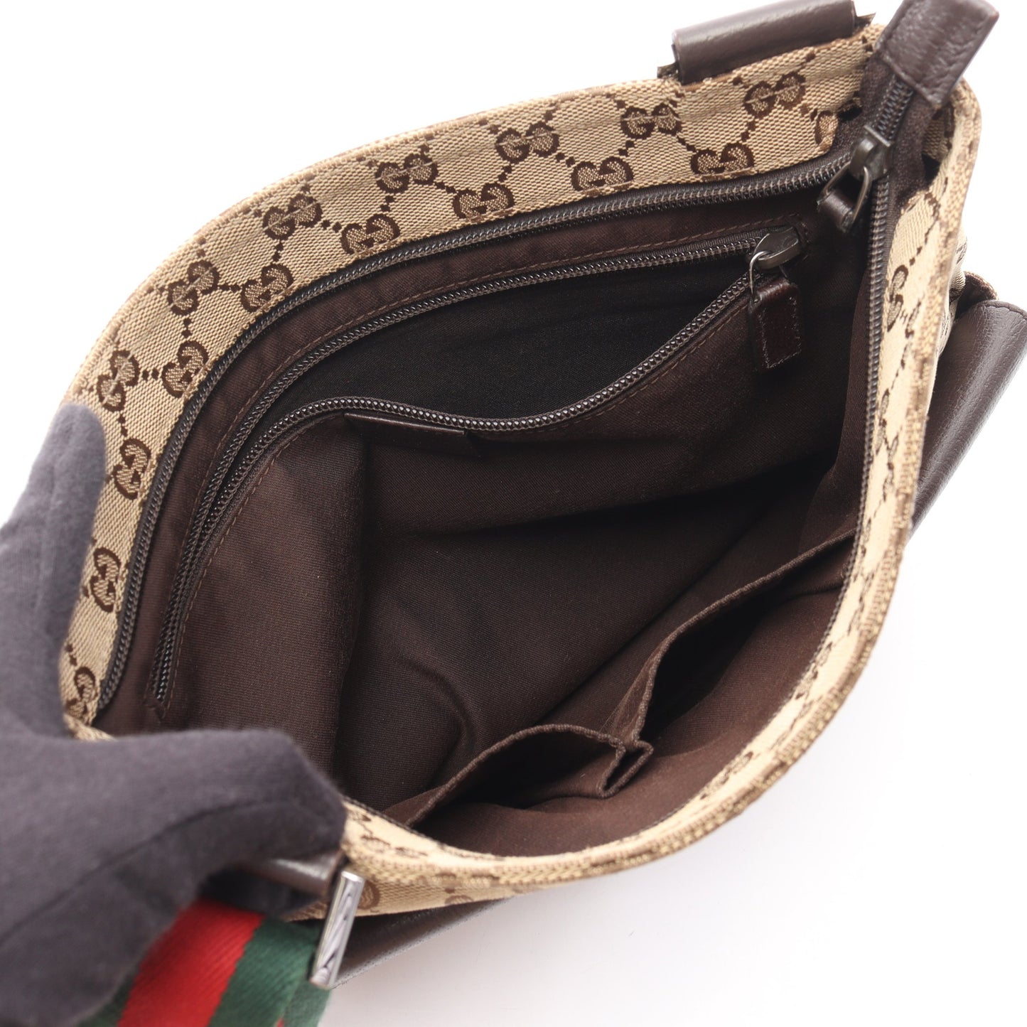 GGキャンバス シェリーライン ショルダーバッグ キャンバス レザー ベージュ ブラウン マルチカラー グッチ バッグ GUCCI