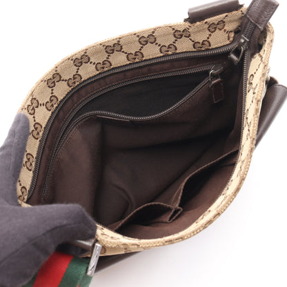 GGキャンバス シェリーライン ショルダーバッグ キャンバス レザー ベージュ ブラウン マルチカラー グッチ バッグ GUCCI