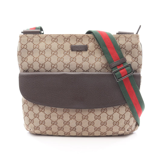 GGキャンバス シェリーライン ショルダーバッグ キャンバス レザー ベージュ ブラウン マルチカラー グッチ バッグ GUCCI