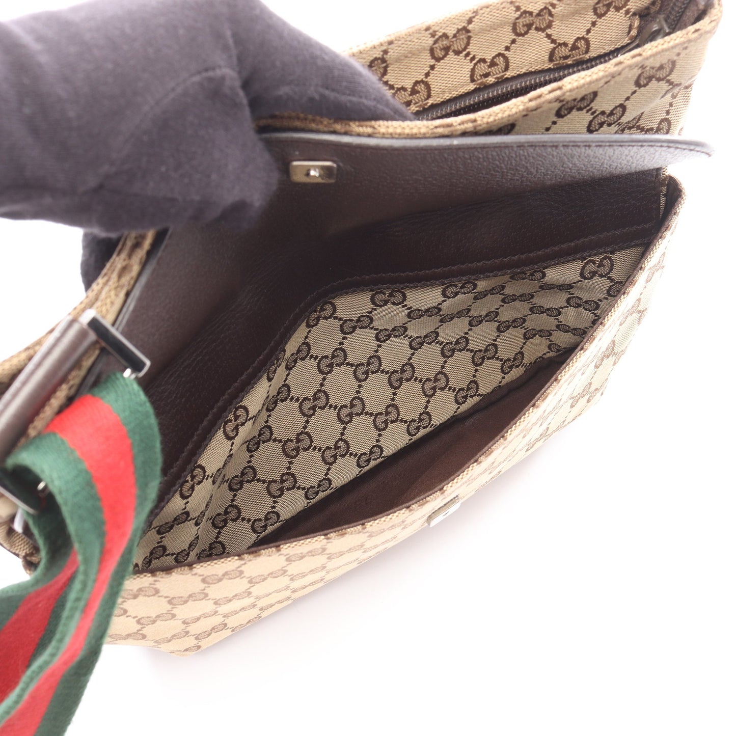 GGキャンバス シェリーライン ショルダーバッグ キャンバス レザー ベージュ ブラウン マルチカラー グッチ バッグ GUCCI