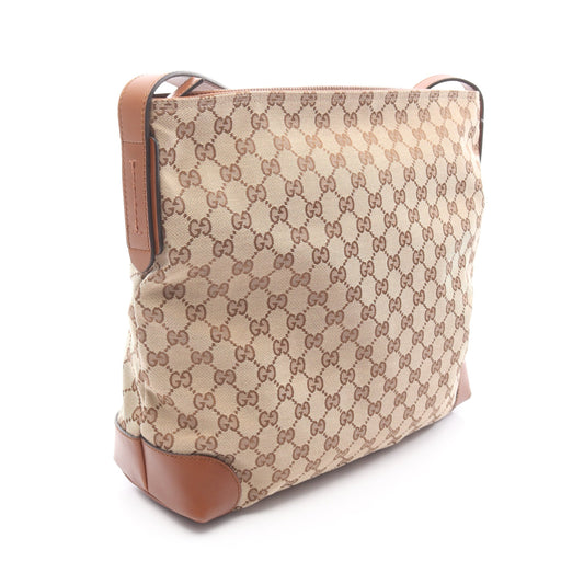 Gキャンバス シェリーライン ショルダーバッグ キャンバス レザー ベージュ ライトブラウン グッチ バッグ GUCCI