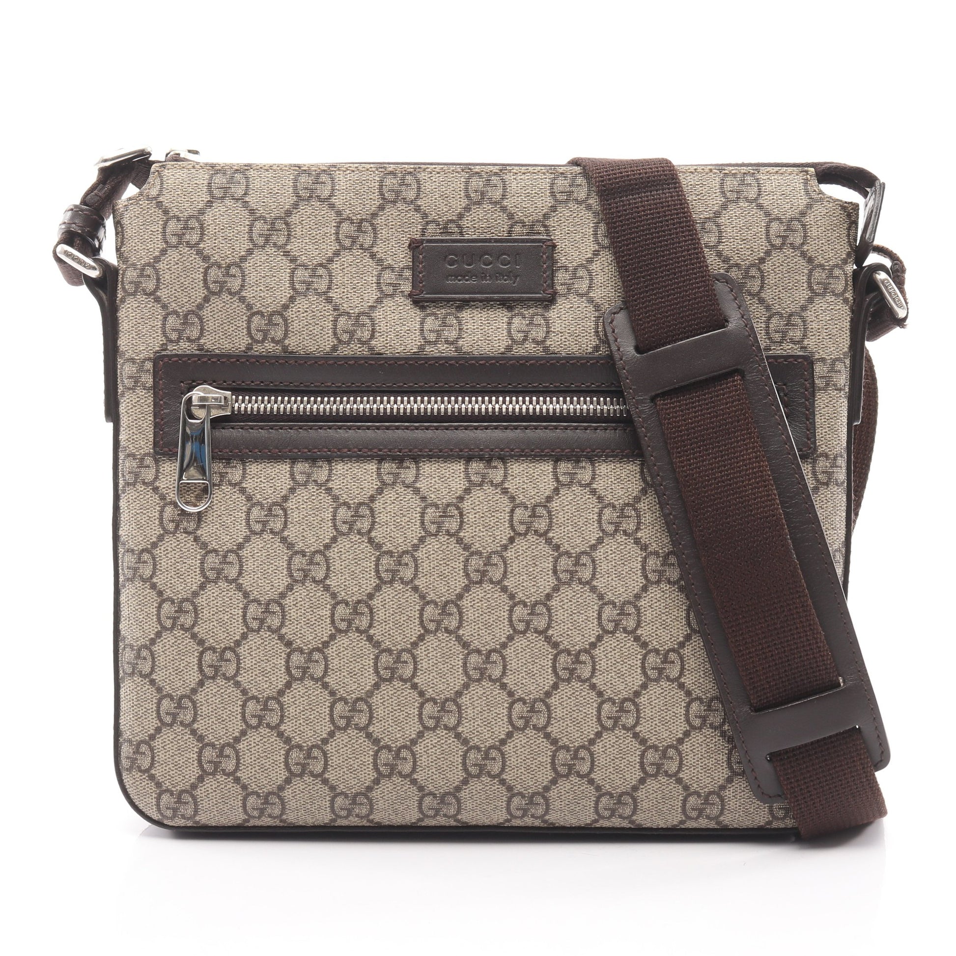 GGスプリーム ショルダーバッグ PVC レザー グレーベージュ ダークブラウン グッチ バッグ GUCCI