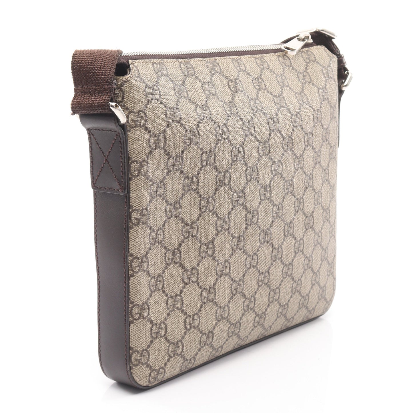 GGスプリーム ショルダーバッグ PVC レザー グレーベージュ ダークブラウン グッチ バッグ GUCCI