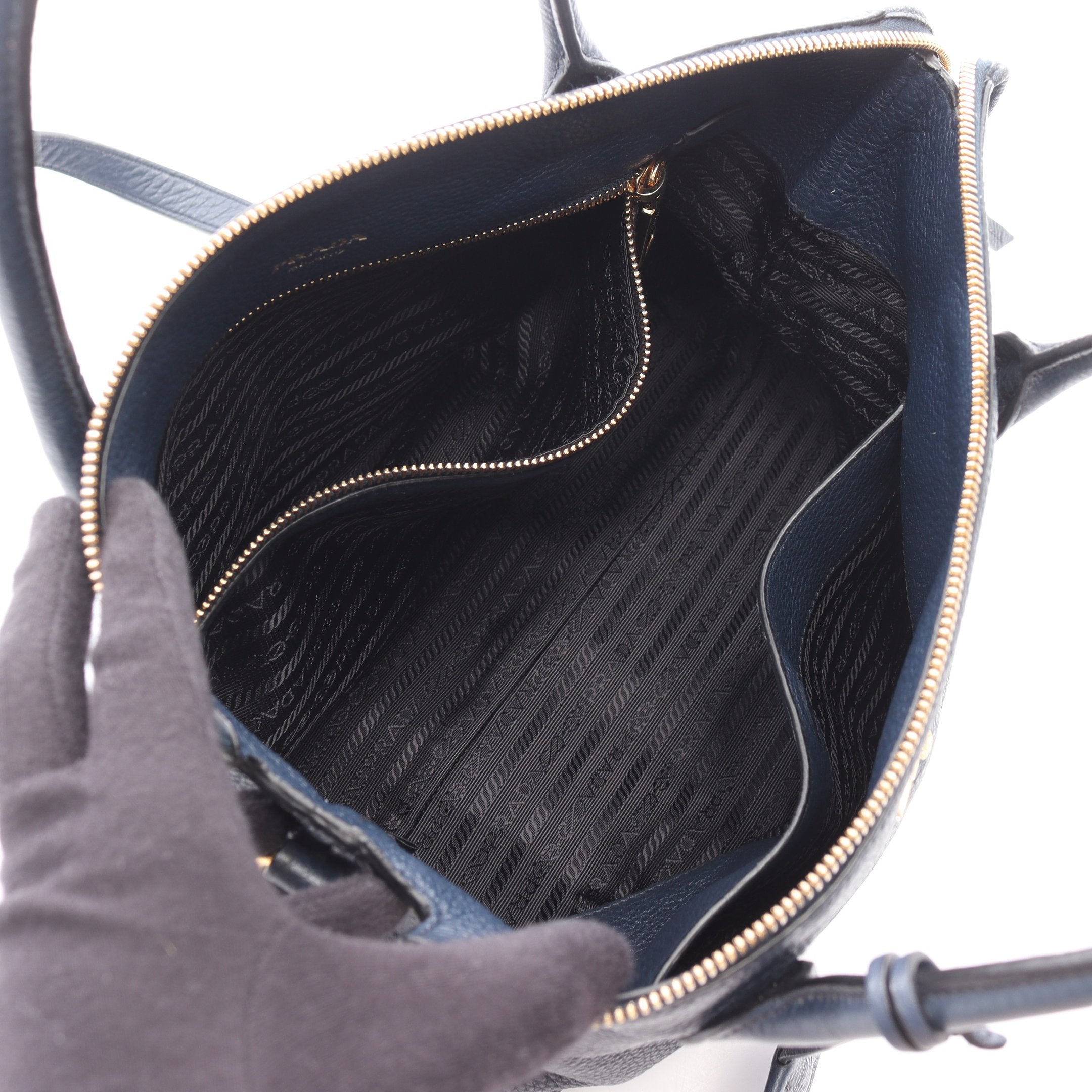 【一度使用】プラダ バック ネイビー 1BA866 VIT.DAINO 2way VIT DAINO ハンドバッグ レザー ネイビー 2WAY プラダ – RECLO