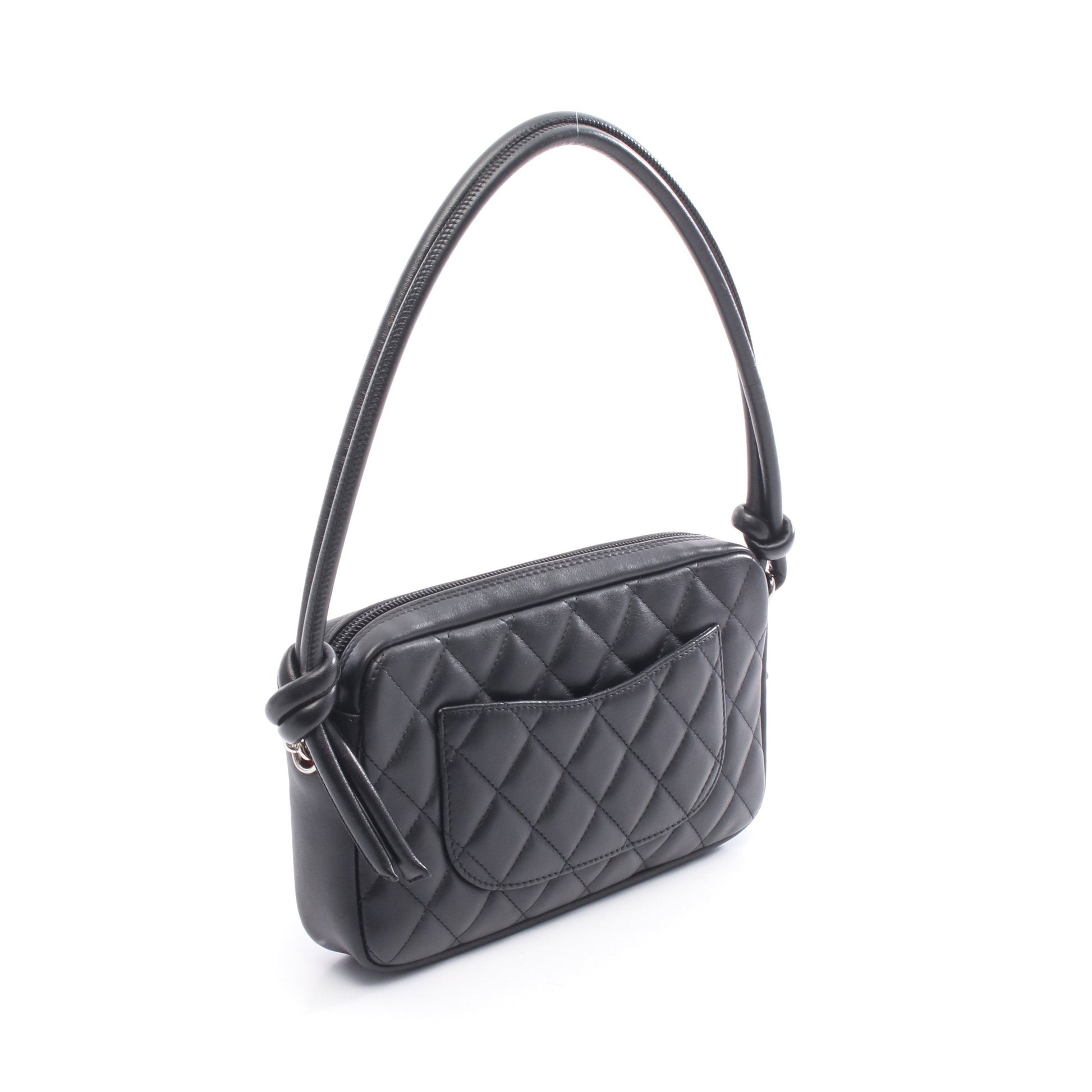 カンボンライン アクセサリーポーチ ハンドバッグ レザー ブラック ホワイト シルバー金具 シャネル バッグ CHANEL