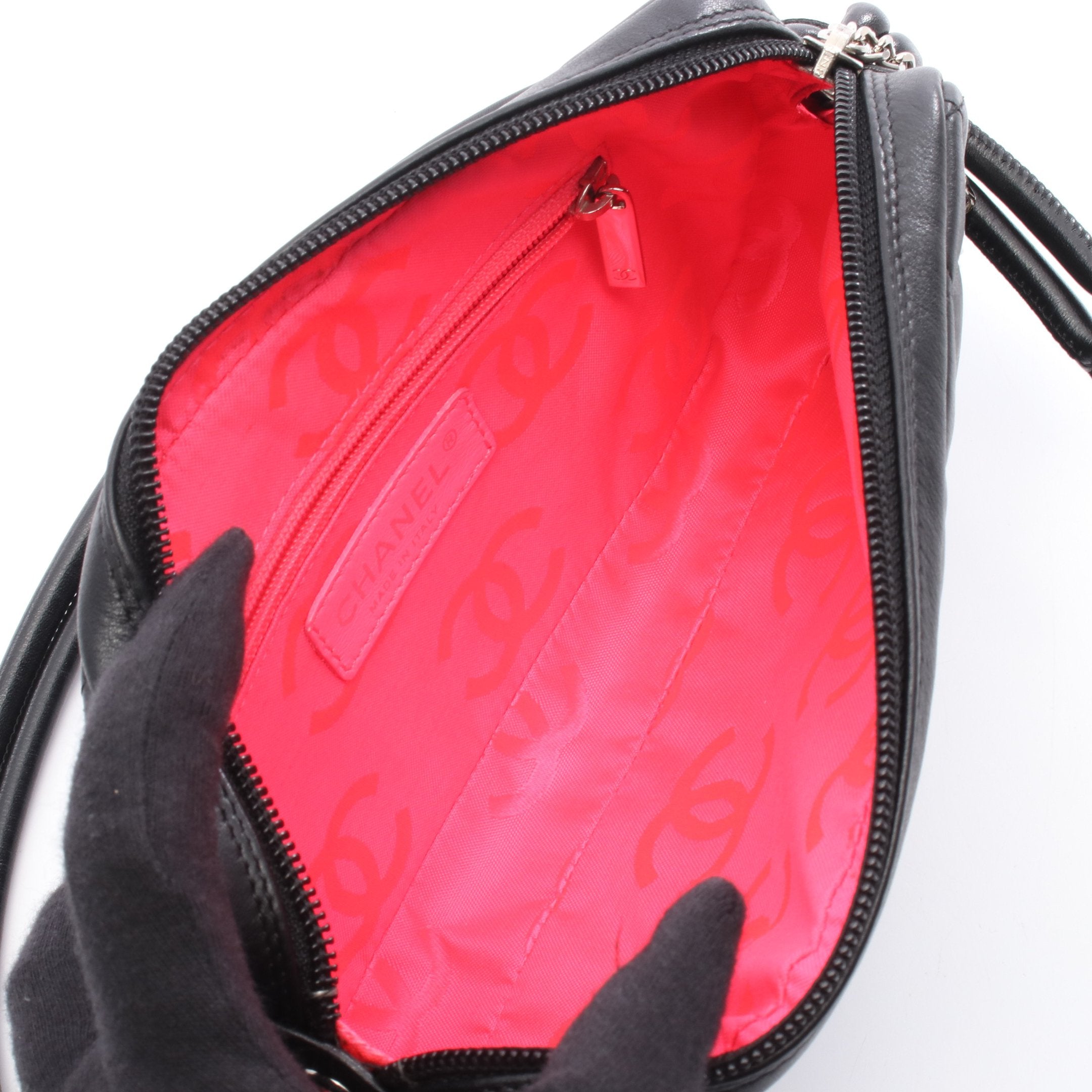 カンボンライン アクセサリーポーチ ハンドバッグ レザー ブラック