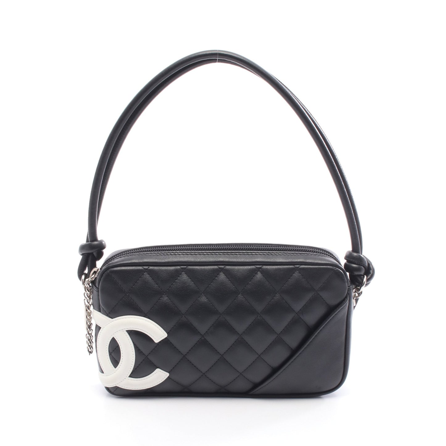 カンボンライン アクセサリーポーチ ハンドバッグ レザー ブラック ホワイト シルバー金具 シャネル バッグ CHANEL