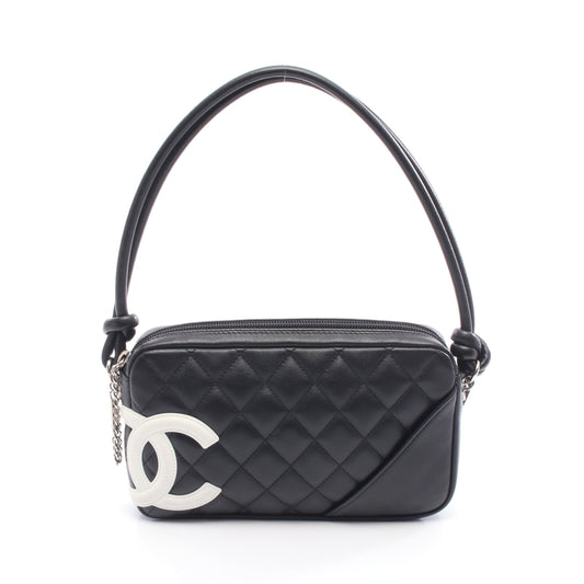 カンボンライン アクセサリーポーチ ハンドバッグ レザー ブラック ホワイト シルバー金具 シャネル バッグ CHANEL