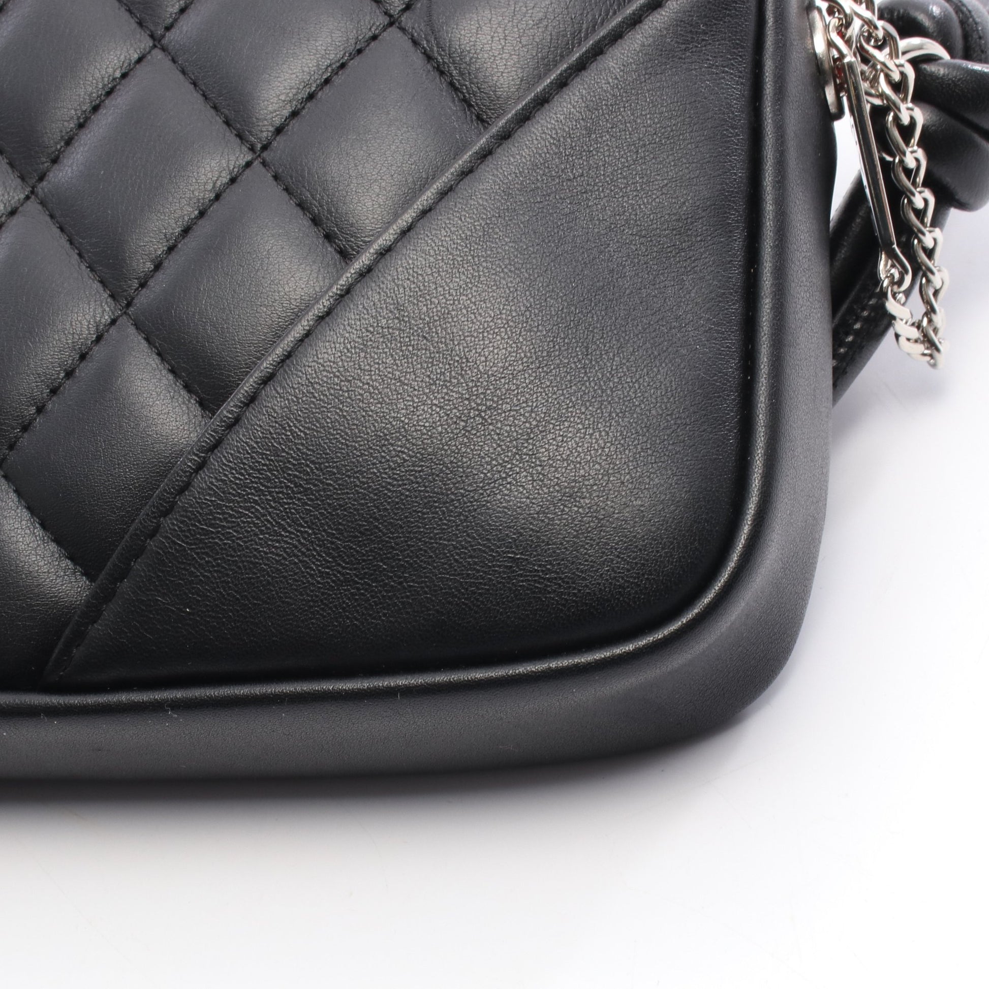 カンボンライン アクセサリーポーチ ハンドバッグ レザー ブラック ホワイト シルバー金具 シャネル バッグ CHANEL