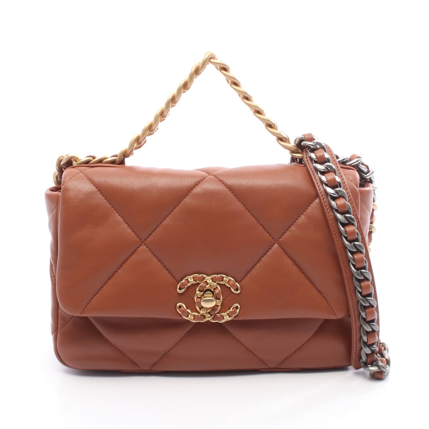 19 ディズヌフ マトラッセ チェーンショルダーバッグ レザー ブラウン コンビ金具 シャネル バッグ CHANEL