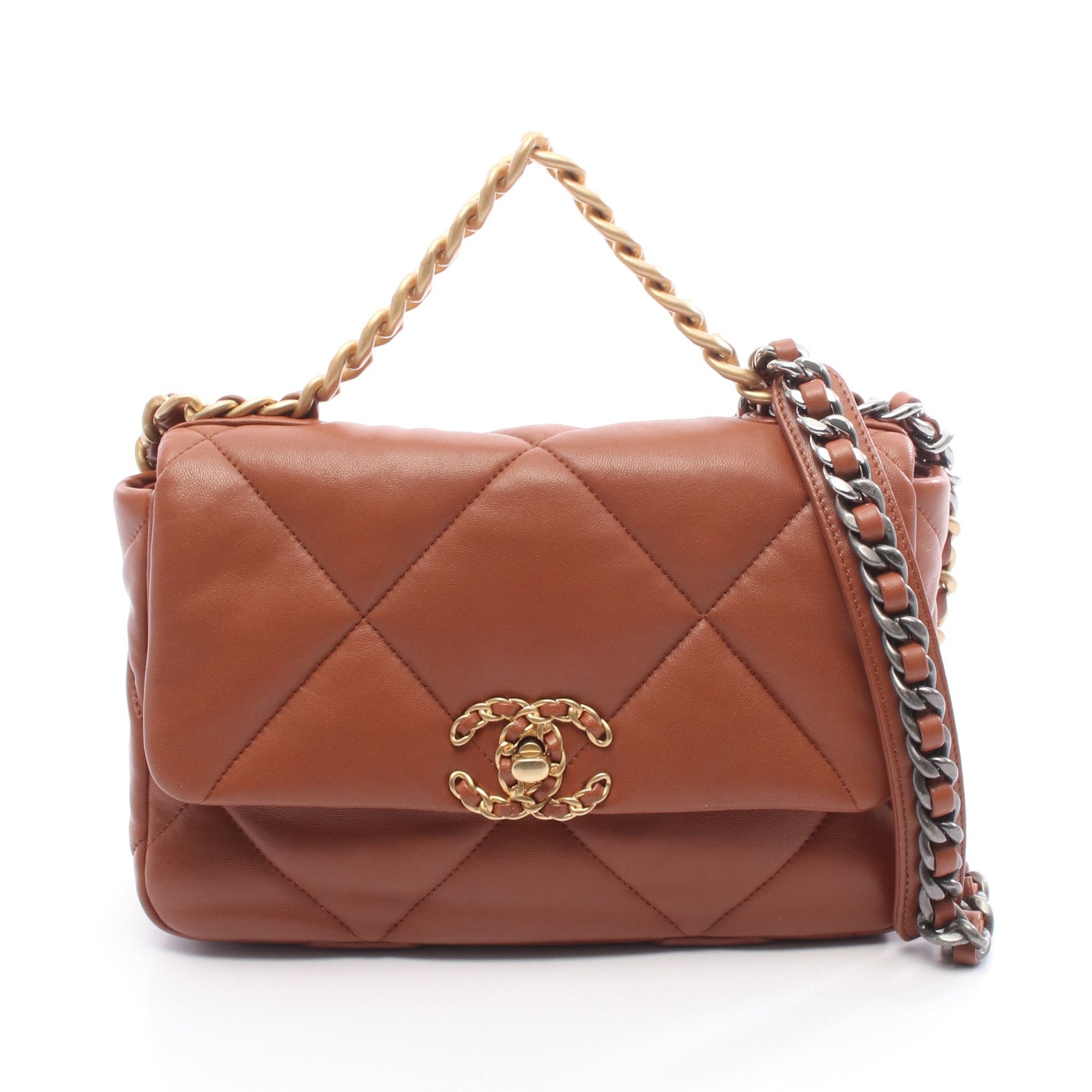 19 ディズヌフ マトラッセ チェーンショルダーバッグ レザー ブラウン コンビ金具 シャネル バッグ CHANEL