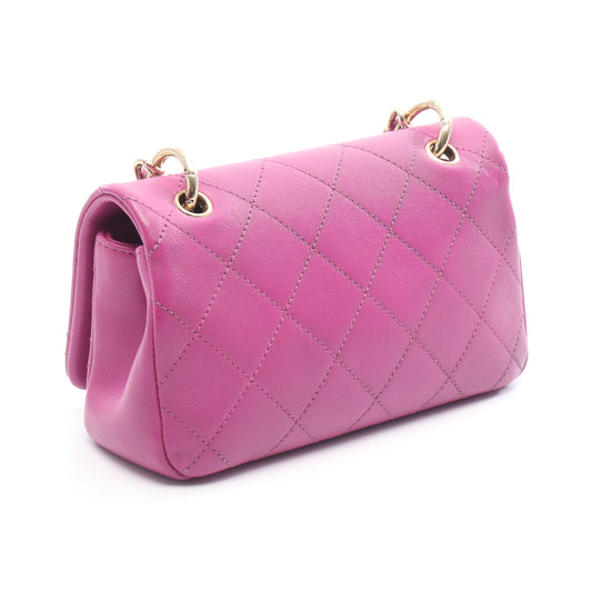 マトラッセ スモールフラップ チェーンショルダーバッグ レザー ピンクパープル ゴールド金具 シャネル バッグ CHANEL